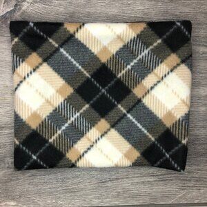 black tan cream diagonal Plaid neck gaiter neck warmer fleece Scarf Tube Earmuff